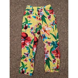 Lauren Ralph Lauren Pants Size 26" Yellow Floral Print Linen Preppy Cropped